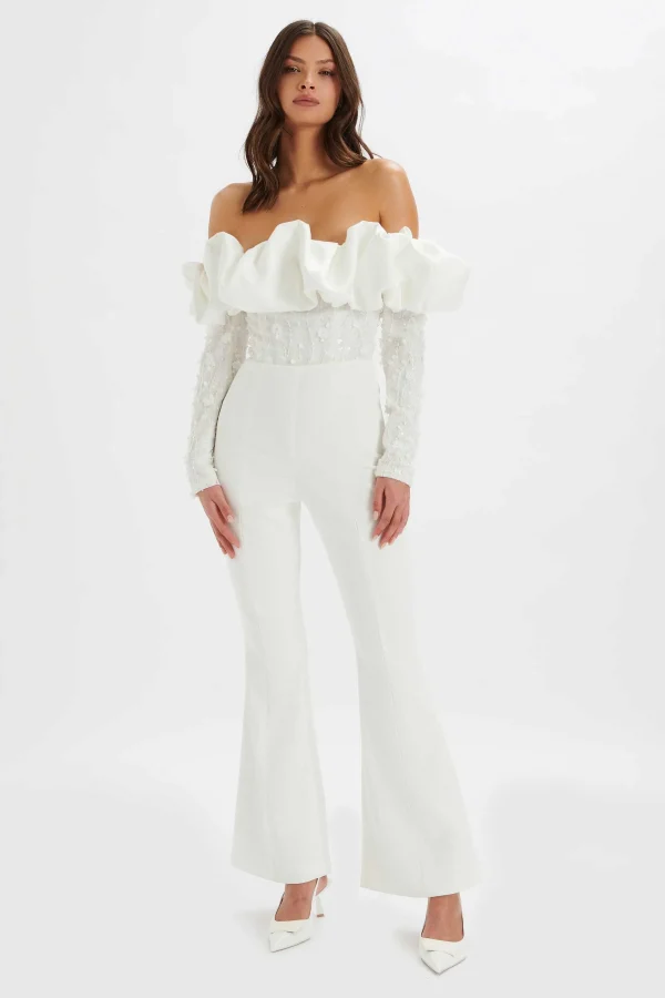 Cheap Lavish Alice Tallulah 3D Embroidered Satin Puff Jumpsuit In White