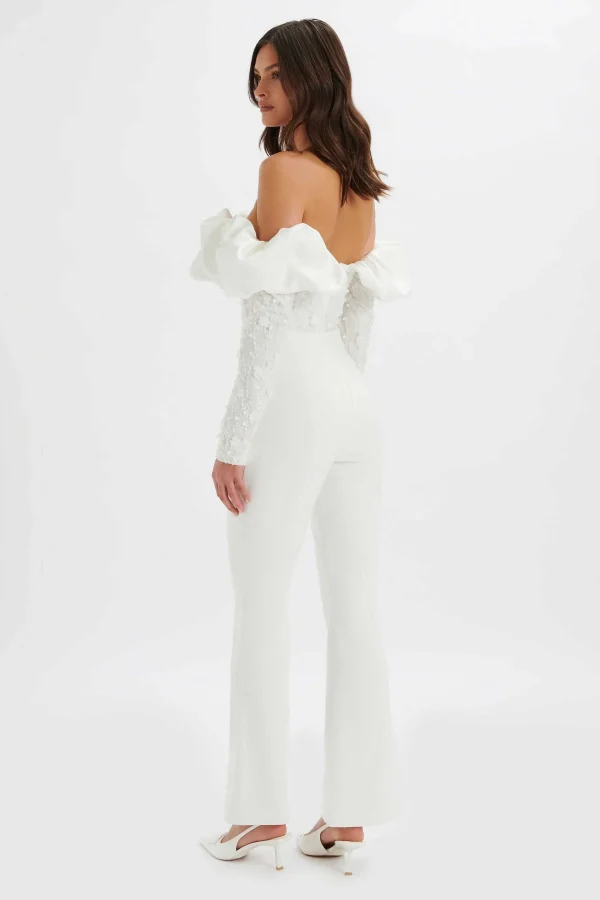 Cheap Lavish Alice Tallulah 3D Embroidered Satin Puff Jumpsuit In White