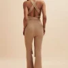 Store Lavish Alice Tamara Knitted Ribbed Open Back Jumpsuit In Camel