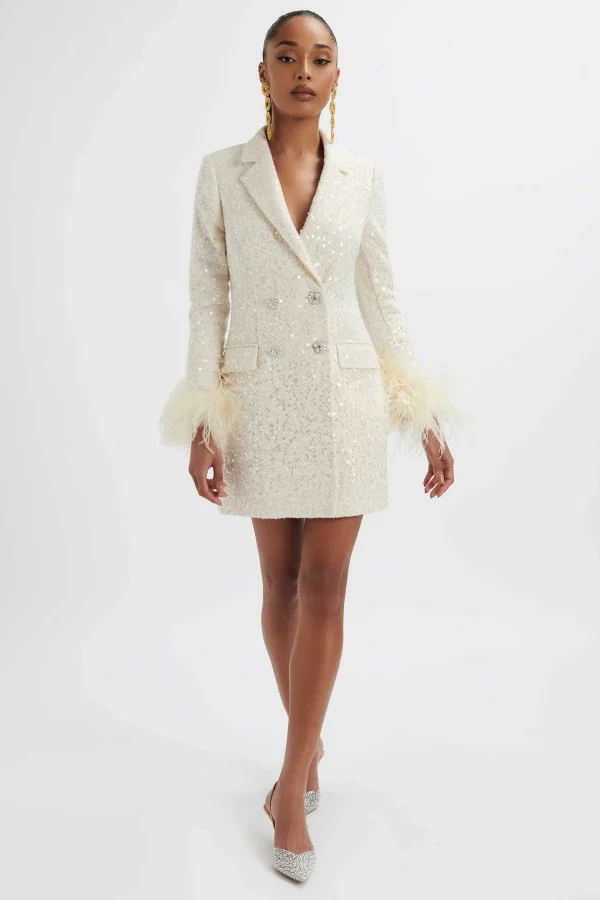 Flash Sale Lavish Alice Tana Sequin Boucle Blazer Mini Dress In Cream