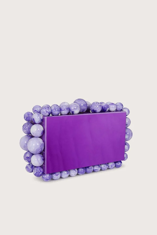 Store Lavish Alice Tia Marbled Faux Pearl Box Clutch Bag In Purple
