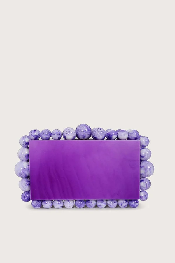 Store Lavish Alice Tia Marbled Faux Pearl Box Clutch Bag In Purple