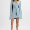 Store Lavish Alice Tiffany Belted Cape Blazer Mini Dress In Blue