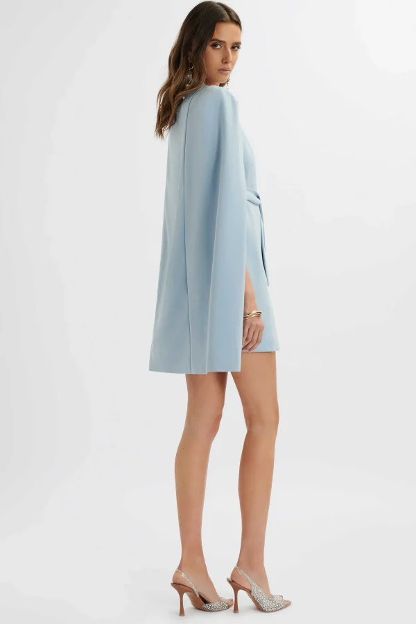 Store Lavish Alice Tiffany Belted Cape Blazer Mini Dress In Blue