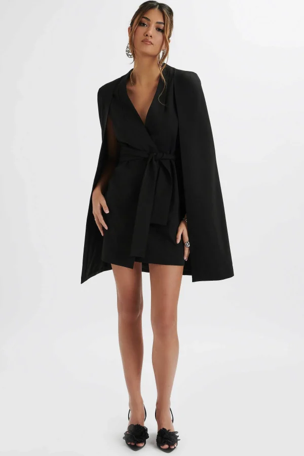 Outlet Lavish Alice Tiffany Belted Cape Blazer Mini Dress In Black