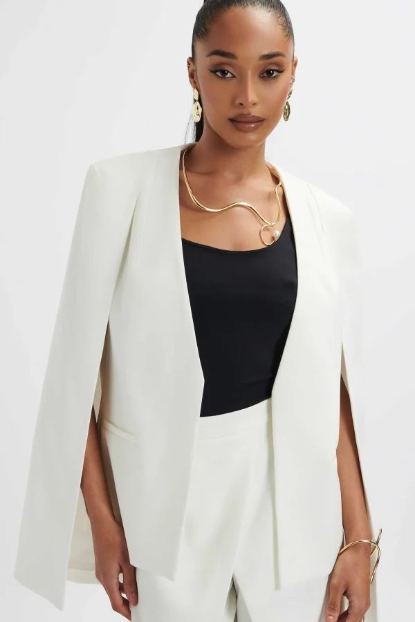 Sale Lavish Alice Zendaya Classic Cape Blazer Jacket In White